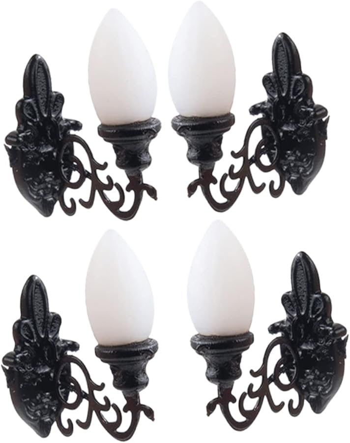 4Pcs Black Miniature Dollhouse Wall Lights LED Wall Sconces 1 7X2CM - Image 1